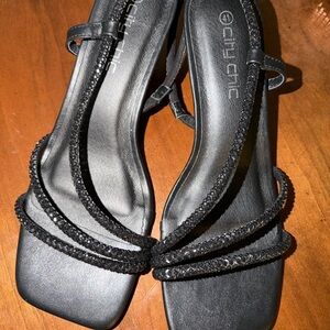 City Chic Black Braided Strap Square-Toe Sandals